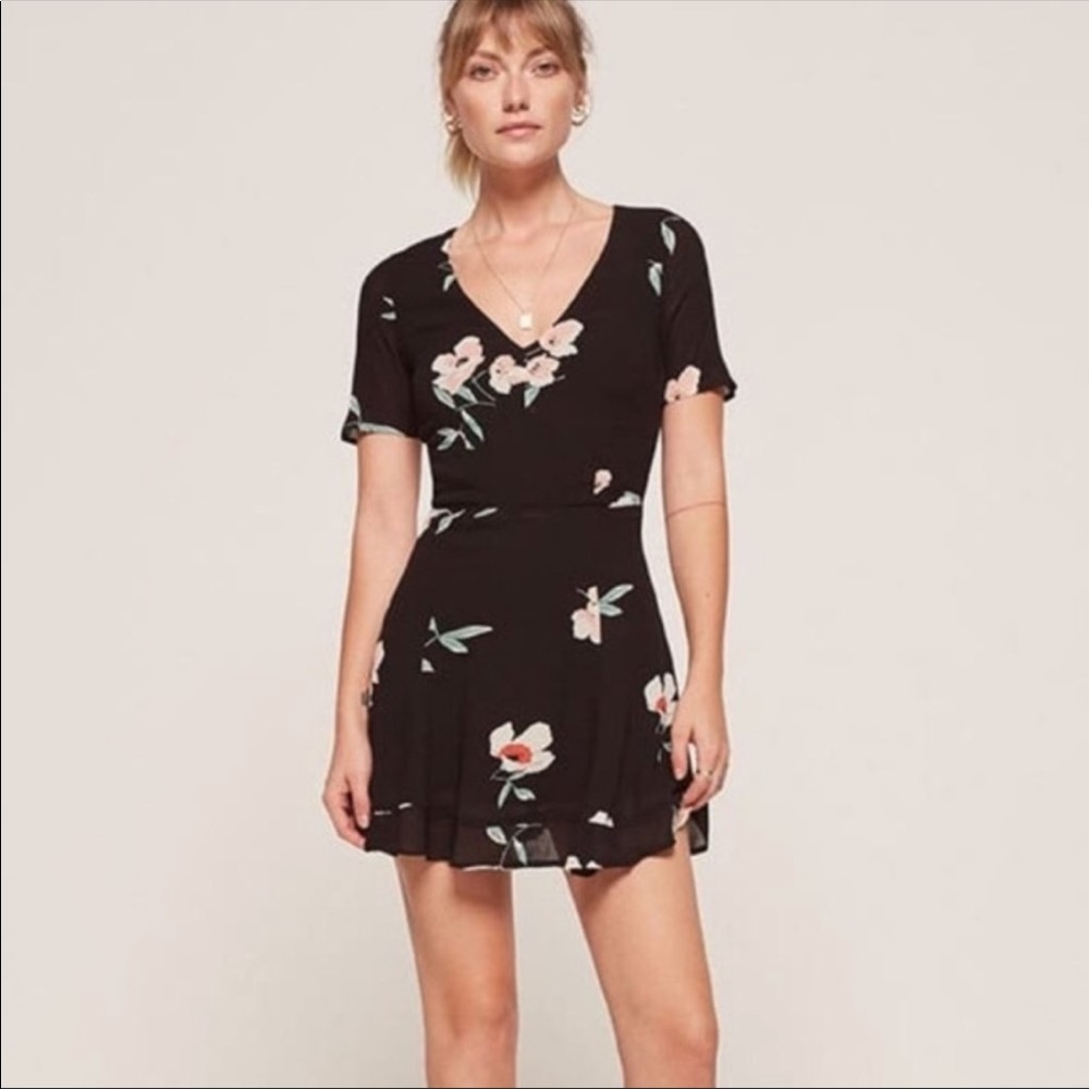 Reformation Black Floral Mini Dress